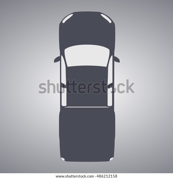 Simple vector illustration of a car\
icon top view. Pickup 4x4 silhouette on grey\
background.