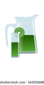 Simple vector illustration of a carafe and glass of kiwi juice