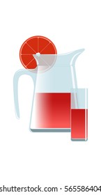 Simple Vector Illustration Of A Carafe And Glass Of Grapefruit Juice