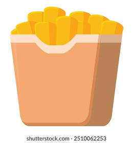 Simple vector illustration of a cardboard box full of french fries standing on a white background