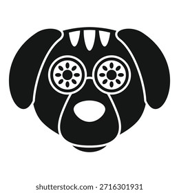 Simple vector illustration of a cartoon dog face in a bold black and white design