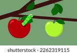 simple vector illustration cartoon funny worm in apple