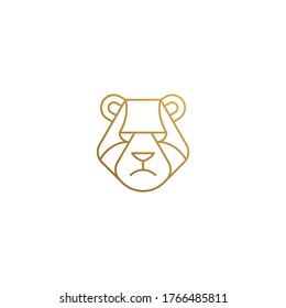 Simple vector illustration of cartoon linear style logo template of serious tiger head as apex predator hand drawn with golden lines