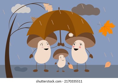 simple vector illustration with cartoon mushrooms
