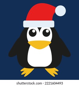simple vector illustration cartoon penguin with red hat