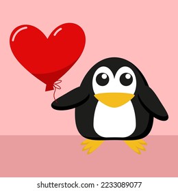 ilustración vectorial simple cartografía pingüino con corazón rojo