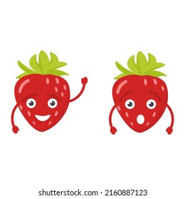 simple vector illustration cartoon strawberry with face