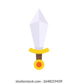 Simple vector illustration of a cartoon sword featuring a golden hilt and silver blade, ideal for games or design projects.
