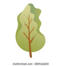 Simple vector illustration. Cartoon tree icon with a trunk and a volumetric green crown. Forest or nature sticker or design element.