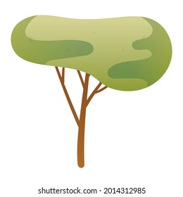 Simple vector illustration. Cartoon tree icon with a trunk and a volumetric green crown. Forest or nature sticker or design element.