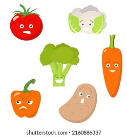 simple vector illustration cartoon vegetables on white