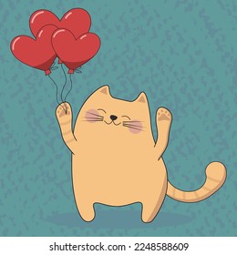 simple vector illustration cat with heart baloons 