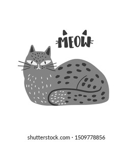 Simple vector illustration of a cat in scandinavian style. Vector illustration of animals. Vector card with a cat.