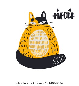 Simple vector illustration of a cat in scandinavian style. Vector illustration of animals. Vector card with a cat.