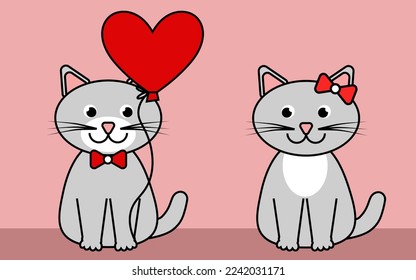 simple vector illustration with cats and heart