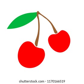 Simple vector illustration cherries. Design fruit logo, sticker, icon. Sweet red berry. Jam cherry.