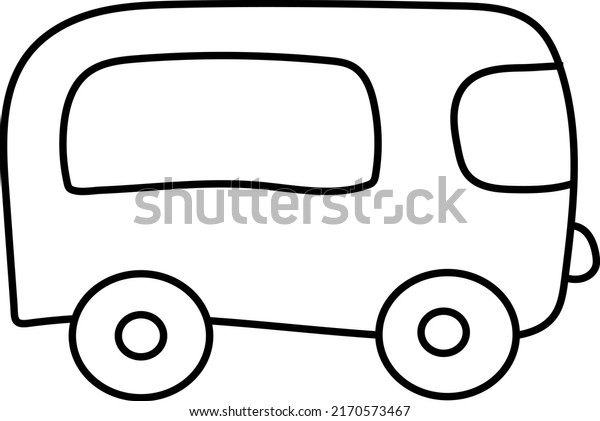 simple vector\
illustration children\'s drawing black outline simple bus coloring\
isolated on white\
background