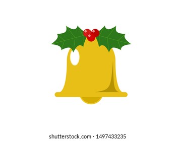 A simple vector illustration of a Christmas bell with holly leaves