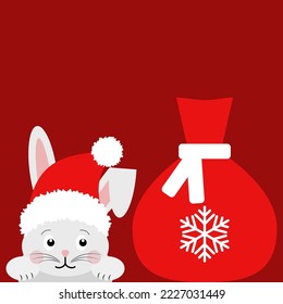 einfache Vektorgrafik Weihnachtskaninchen und Geschenktasche