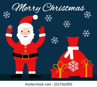 simple vector illustration Christmas Santa Claus with red bag