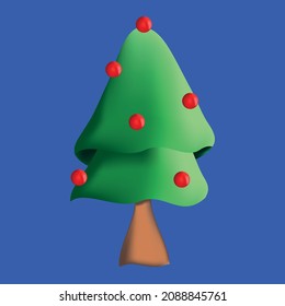 Simple vector illustration of Christmas tree with 3d effect