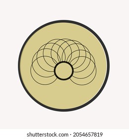 Einfache Vektorgrafik eines Kreises geometrischer Formen in einem goldenen Kreis und einer schwarzen Liste, perfekt für Logos, Symbole, Maskottchen, Marken, Aufkleber, Firmennamen und Siebdruck