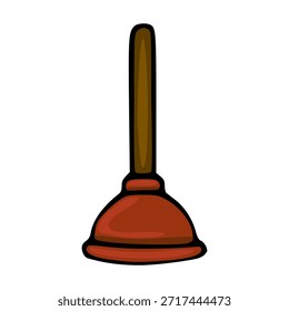Una Ilustración vectorial sencilla de un émbolo rojo clásico con un mango marrón, presentado en un estilo limpio y gráfico.