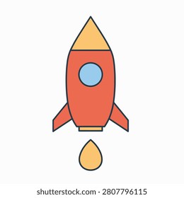 Simple vector illustration of a classic red fire hydrant with yellow chain and cap