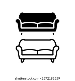 Simple Vector Illustration of a Classic Two Seater Sofa, Sofa icon vector illustration. sofa sign and symbol. furniture icon.	