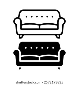 Simple Vector Illustration of a Classic Two Seater Sofa, Sofa icon vector illustration. sofa sign and symbol. furniture icon.	