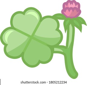 Simple vector illustration of clover with four leaves and clover flower.