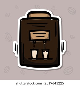 Simple vector illustration of a coffee machine. Hand drawn illustration for sticker, emblem, label, price tag. Colored casual icon for the design of a cafe, restaurant