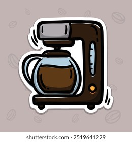 Simple vector illustration of a coffee maker. Hand drawn illustration for sticker, emblem, label, price tag. Colored casual icon for the design of a cafe, restaurant