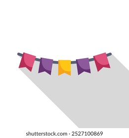 Simple vector illustration of colorful flags hanging on string celebrating special occasion