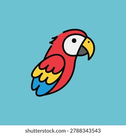 A simple vector illustration of a colorful parrot head and wing isolated on a plain background