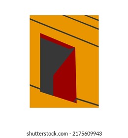 Simple vector illustration of a concrete striped window and wall in the afternoon light. With a mix of three colors. 
