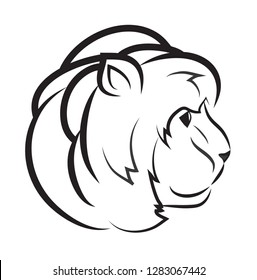 Simple vector illustration. Contours of a lion's head, tattoo