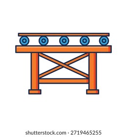 Ilustración vectorial simple de un sistema de cinta transportadora sobre un fondo blanco