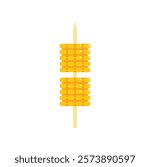 Simple vector illustration of corn pieces on a wooden stick, isolated on a white background