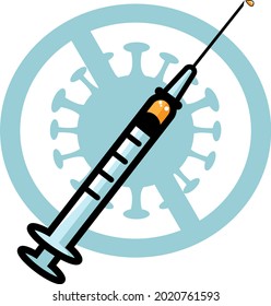 Einfache Vektorgrafik des Korona-Impfstoffs in einer Spritze. Weltplage. Globale Pandemie. Gesundheitsproblem. Medizinische Ausrüstung.