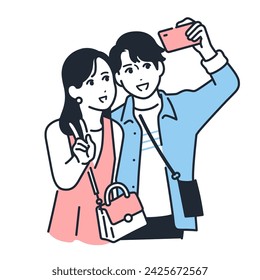 Simple vector illustration of a couple taking a picture on vacation.