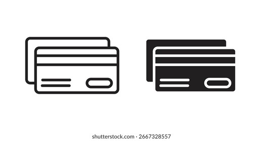 Ilustración vectorial simple de los iconos de la tarjeta de crédito en dos estilos: línea y sólido, aislado en blanco.
