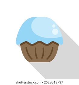 Ilustración vectorial simple de un cupcake con glaseado azul y sombra larga, aislado en el fondo blanco