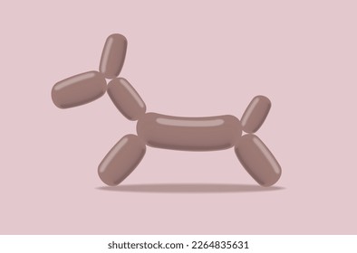 Simple Vector Illustration with Cute Brown Balloon Dog isolated on a Pastel Pink Background. 3D like Dog made of Balloons. Funny Minimalist Print for Dog Lovers ideal for Card, Poster, Wall Art. 