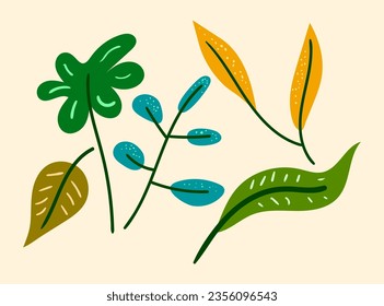 Simple vector illustration of a cute, colorful set of leaves.