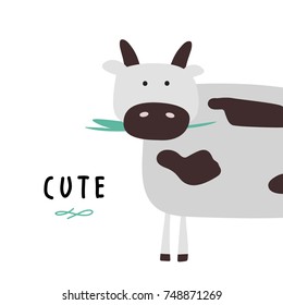 Simple vector illustration with cute cow.