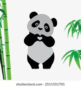 Simple vector illustration of a cute panda accompanied by a green bamboo tree