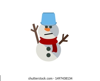 A simple vector illustration of a cute snowman with a bucket and a muffler