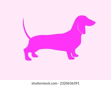 Simple Vector Illustration of Dachshund.Vibrant Pink Silhouette of Dachshund isolated on a Light Pink Background. Side View of Dog.RGB Colors.Cool Print for Dog Lovers ideal for Card, Poster,Wall Art.