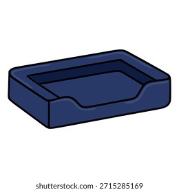 Uma ilustração vetorial simples de uma cama de animal de estimação azul escuro com uma borda levantada e um fundo branco, perfeito para projetos relacionados ao animal de estimação.